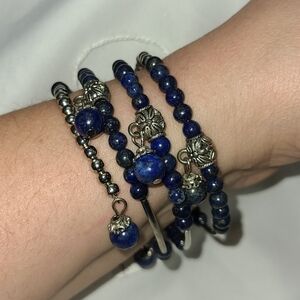 Elegant Blue and Silver Beaded Bracelet Set
